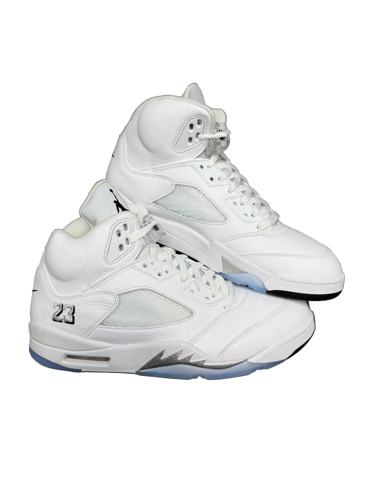 Size 11-Jordan 5 white metallic